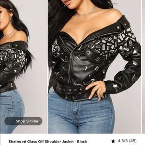Shattered glass off shoulder jacket